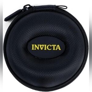 NEW Invicta Black Round Zipper Travel Watch Case with Yellow Silicone Logo